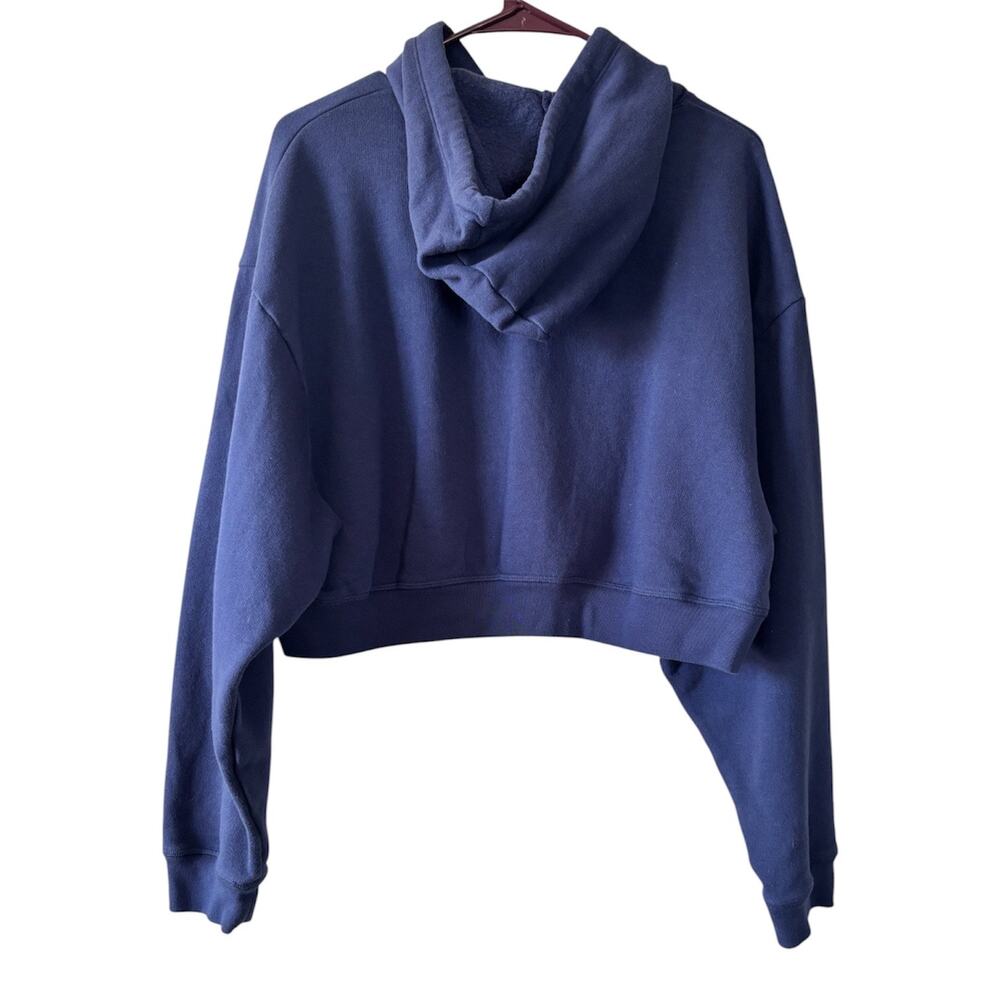 Victoria's Secret Pink Navy Blue Fleece Classic Cropped Hoodie Sweatshirt Large - Picture 2 of 7